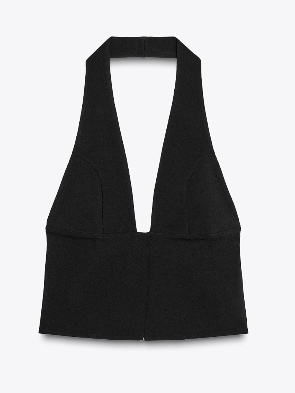 NWT Zara Black Deep V Halter Crop Top 2 Snap Front Closure Under Bust Sz M